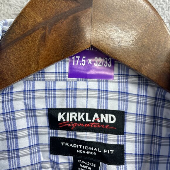 NEW Kirkland Signature Men's 17.5 Non-Iron Traditional Fit Dress Shirt Plaid - Picture 4 of 7